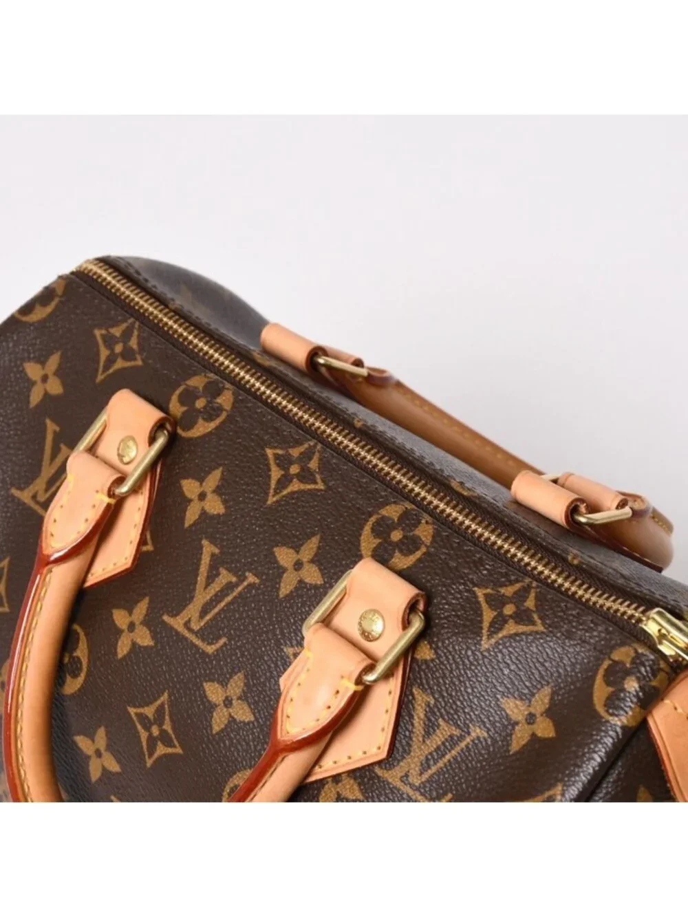 Louis Vuitton Speedy 25 Handbag Monogram Leather Brown Gold